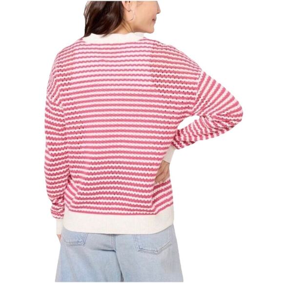 Spiritual Gangster Sz M Pink White Open Knit Stripe Sweater Coastal Preppy Chic - Picture 5 of 8